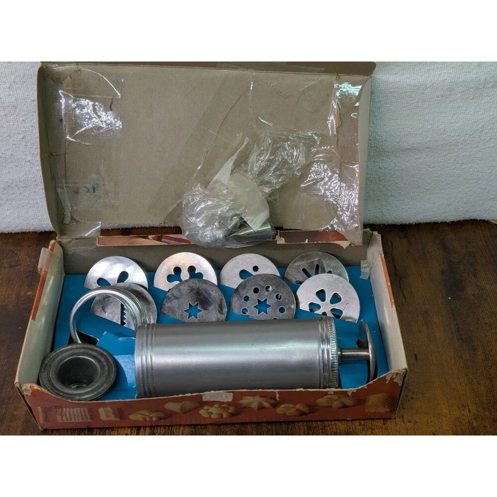 Vintage Nutbrown Party Time Cake & Biscuit Maker Press & Discs. New, Open Box.